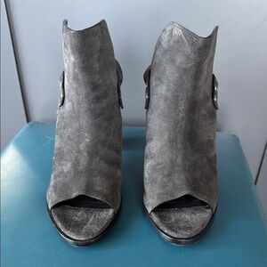 Rag & Bone Wyatt Open Toe Booties Gray Suede Slingback Chunky Stacked Heel Sz 39